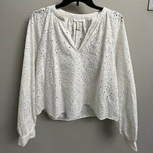 White long sleeve eyelet Top